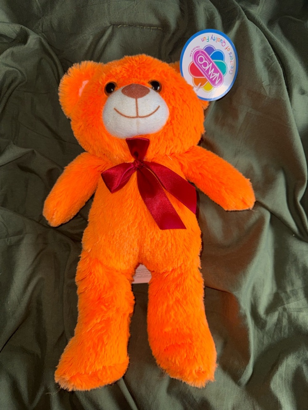 Orange Plush Teddy Bear with Ribbon - Soft Kids Toy